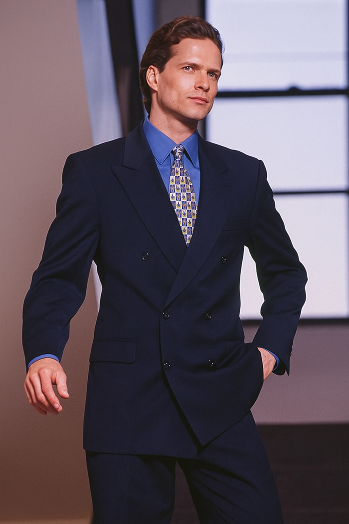 Mix and Match Suits Double Breasted Suits Worsted Virgin Wool Dark Navy Blue Suit