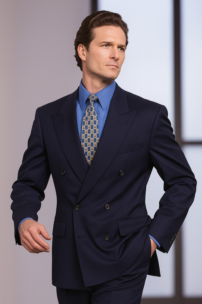 Mix and Match Suits Double Breasted Suits Worsted Virgin Wool Dark Navy Blue Suit