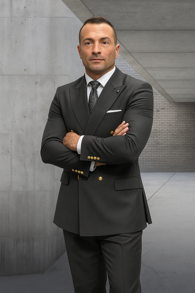 Mens 100% Wool 2 Piece Suit - Wide Peak Lapel Heather Charcoal