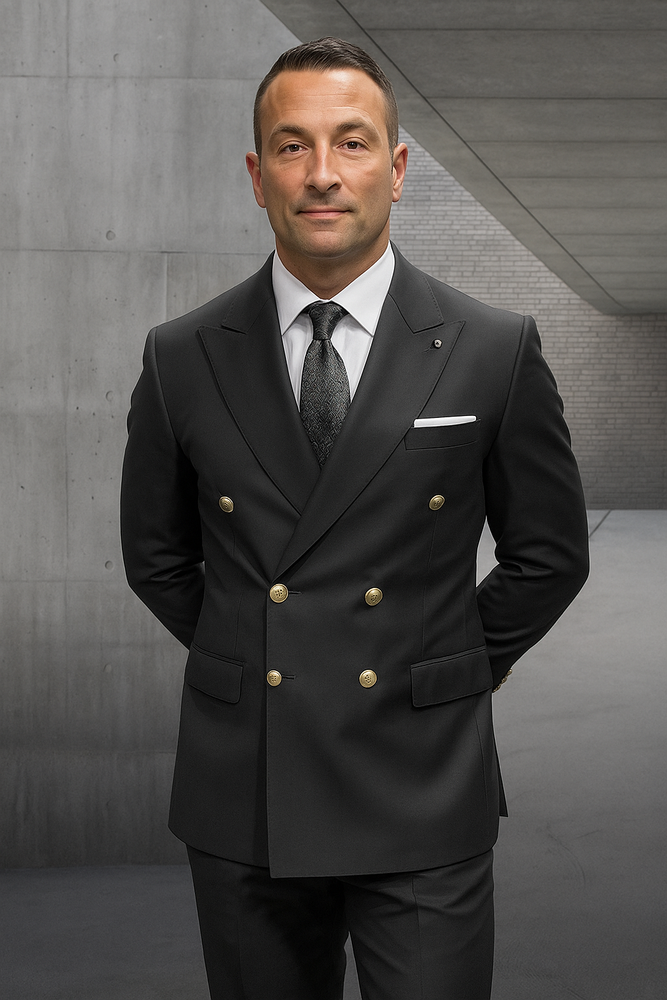 Mens 100% Wool 2 Piece Suit - Wide Peak Lapel Heather Charcoal