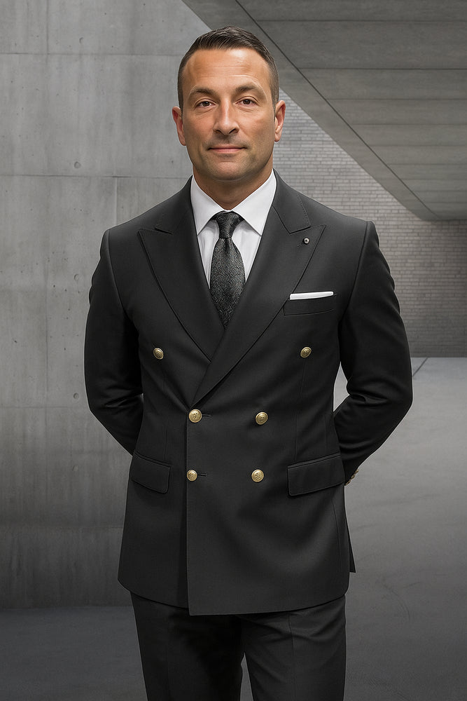 Mens 100% Wool 2 Piece Suit - Wide Peak Lapel Heather Charcoal