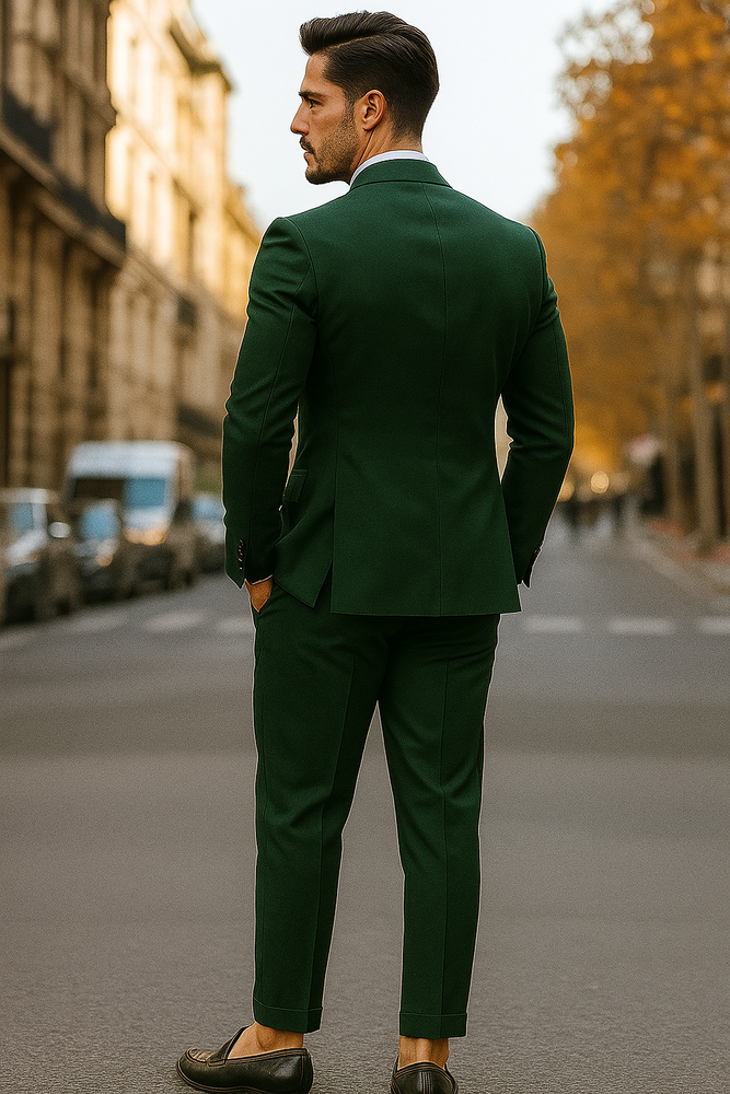 Slim Fit Double Breasted Suit Gold Buttons - Olive Suit - Designer Wool Suits