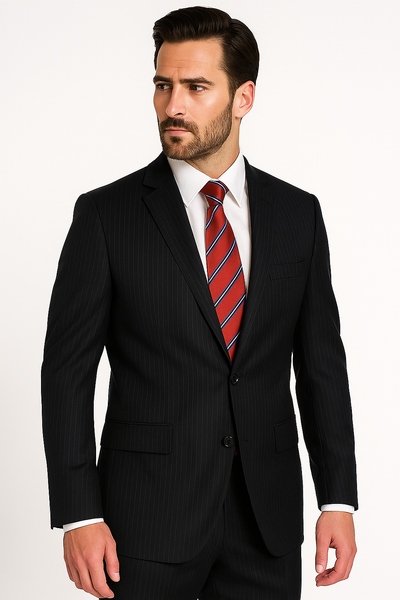 High-quality Construction 2 Button Dark Navy Blue Suit For Men MiniStripe Ultimate Tayloring&Wool