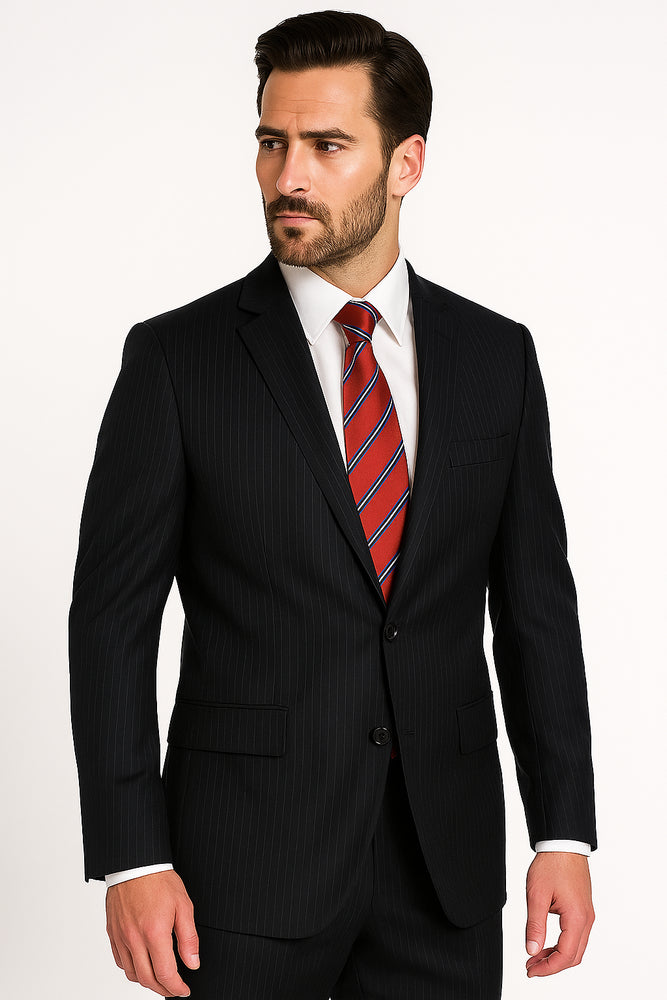 High-quality Construction 2 Button Dark Navy Blue Suit For Men MiniStripe Ultimate Tayloring&Wool