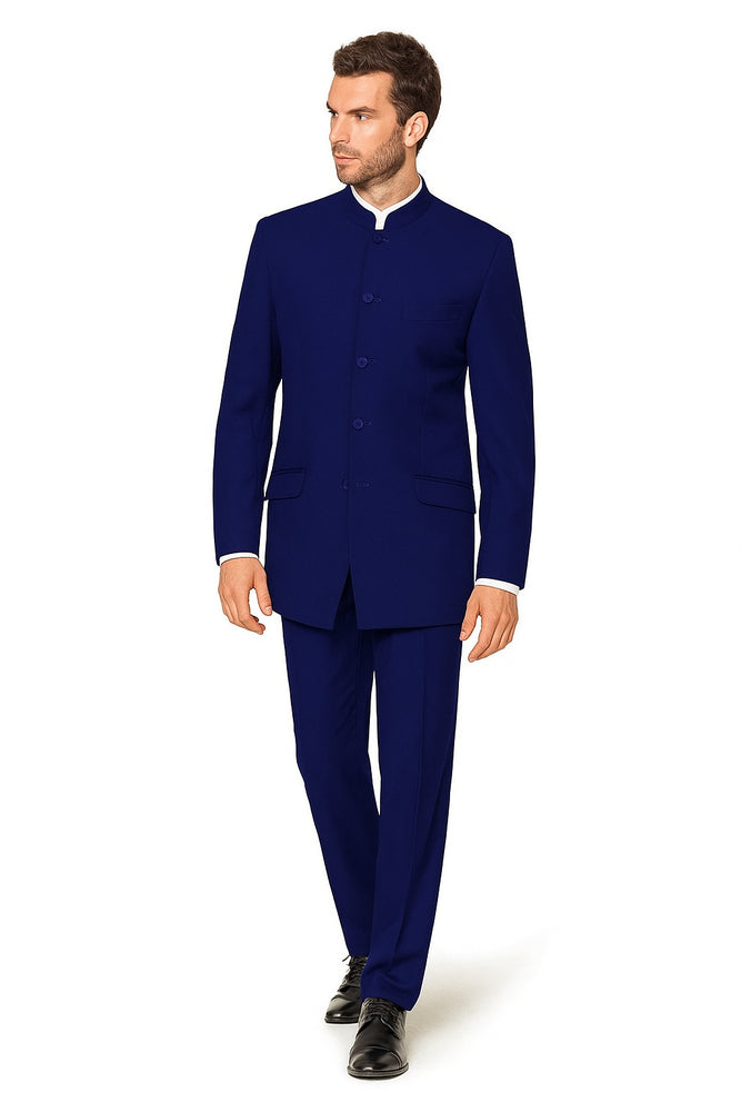 Navy Blue 4 Button Wedding Tuxedo Suit Color - Groom Suit Banded Collar Mandarin Suit