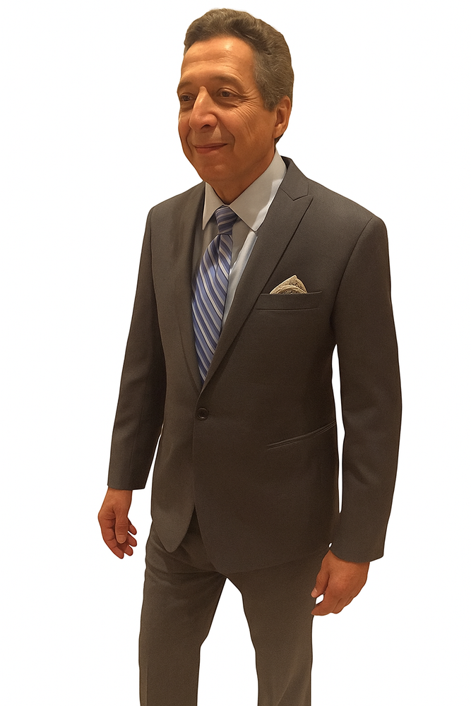 Men's 1 Button Slim Fit Peak Lapel Charcoal Grey ~ Medium Gray Wool Suit