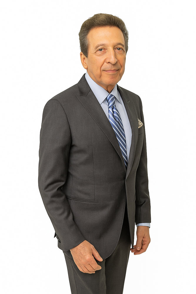 Men's 1 Button Slim Fit Peak Lapel Charcoal Grey ~ Medium Gray Wool Suit