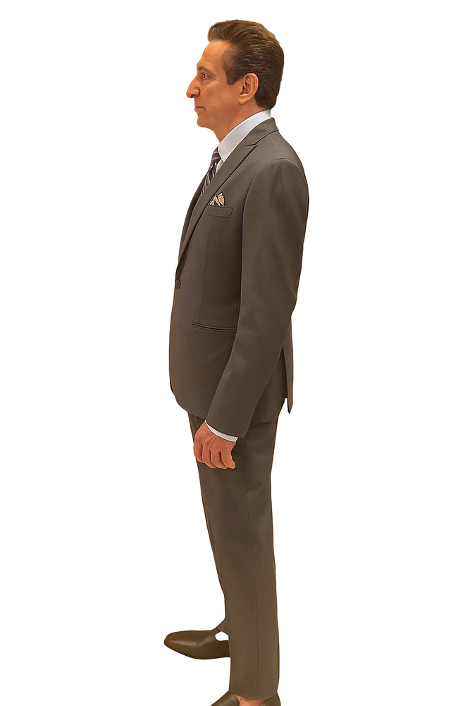 Men's 1 Button Slim Fit Peak Lapel Charcoal Grey ~ Medium Gray Wool Suit