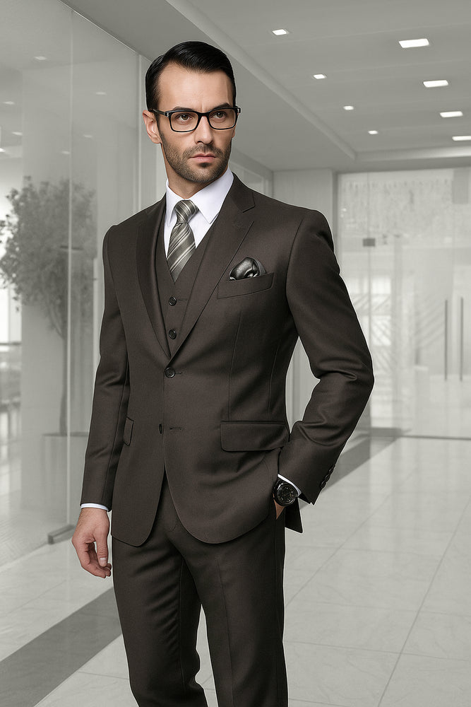 Men's Big Size Vested Suits 2 Button Wool Suits Olive