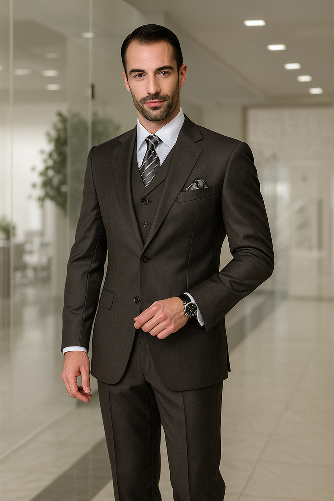 Men's Big Size Vested Suits 2 Button Wool Suits Olive