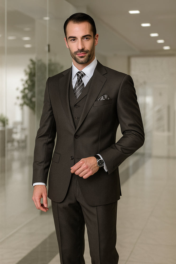 Men's Big Size Vested Suits 2 Button Wool Suits Olive