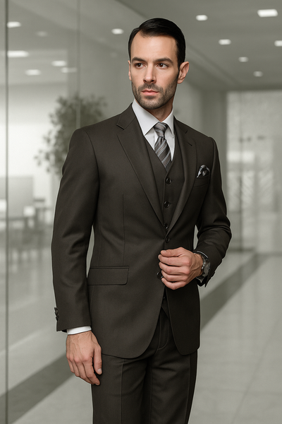 Men's Big Size Vested Suits 2 Button Wool Suits Olive