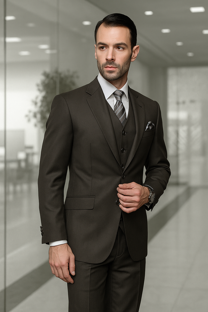 Men's Big Size Vested Suits 2 Button Wool Suits Olive