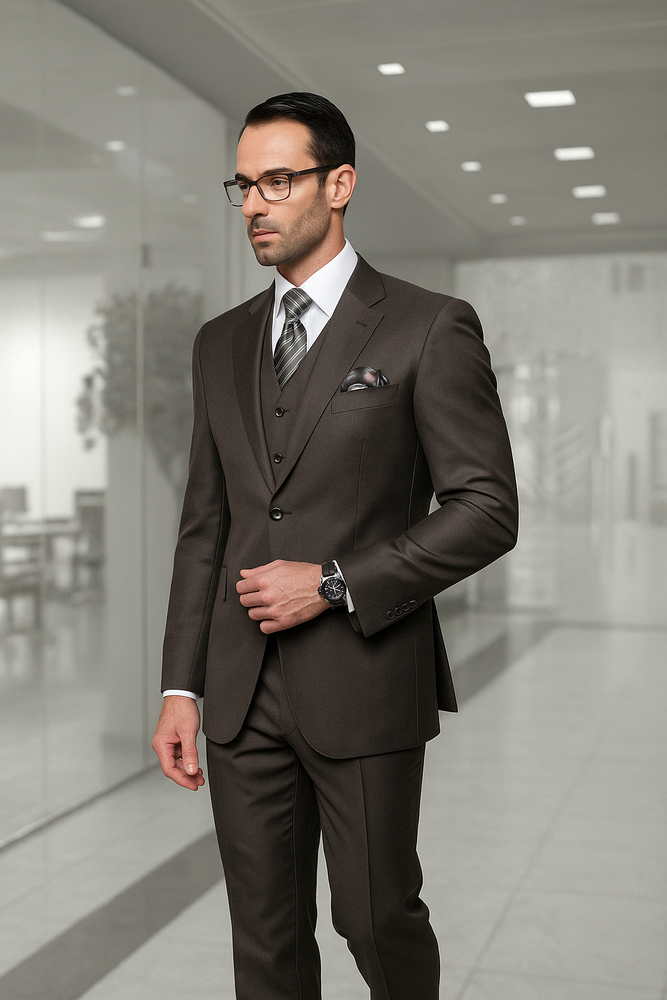 Men's Big Size Vested Suits 2 Button Wool Suits Olive