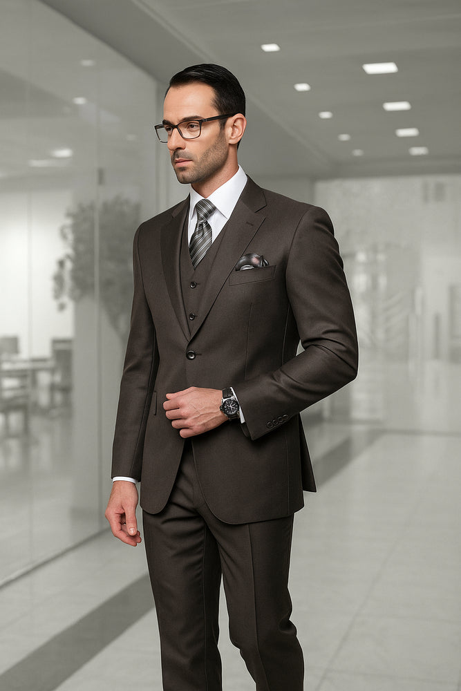 Men's Big Size Vested Suits 2 Button Wool Suits Olive