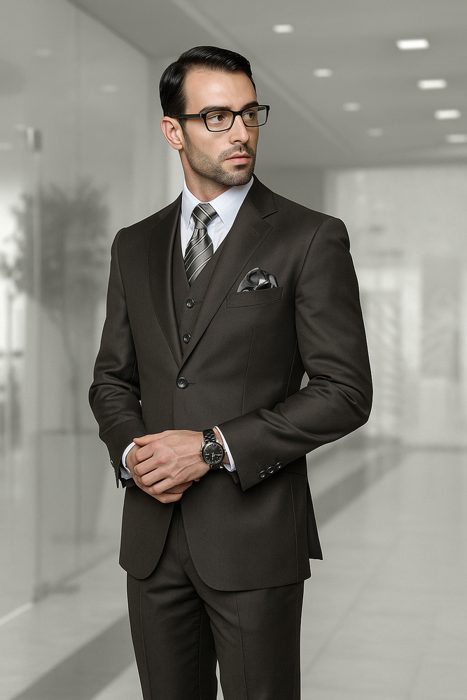 Men's Big Size Vested Suits 2 Button Wool Suits Olive