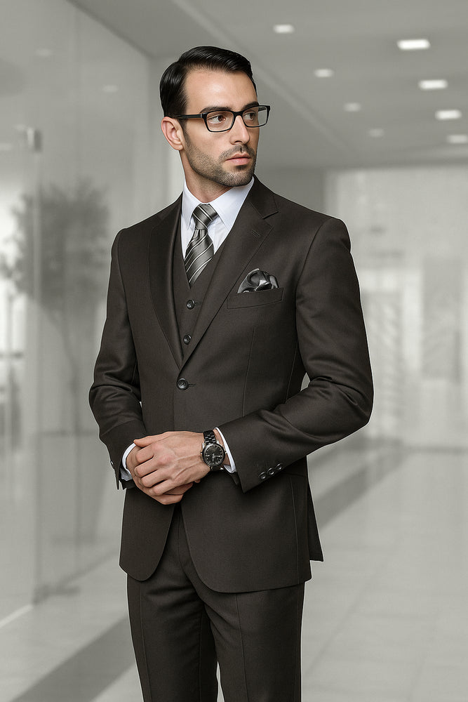 Men's Big Size Vested Suits 2 Button Wool Suits Olive