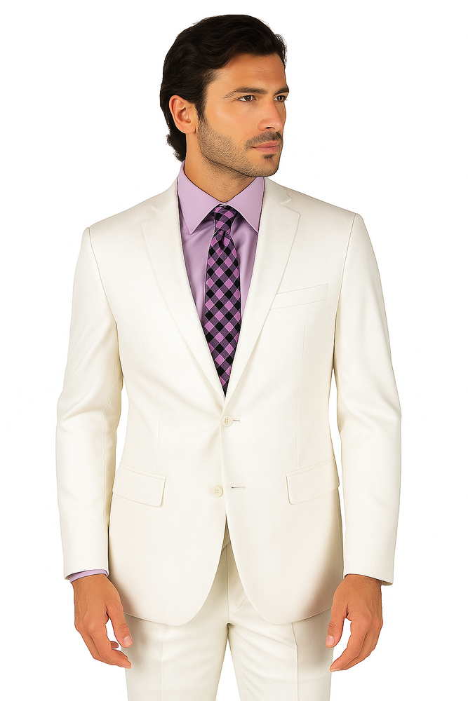 Mens Vested Slim Fit Wool Feel Suit in White