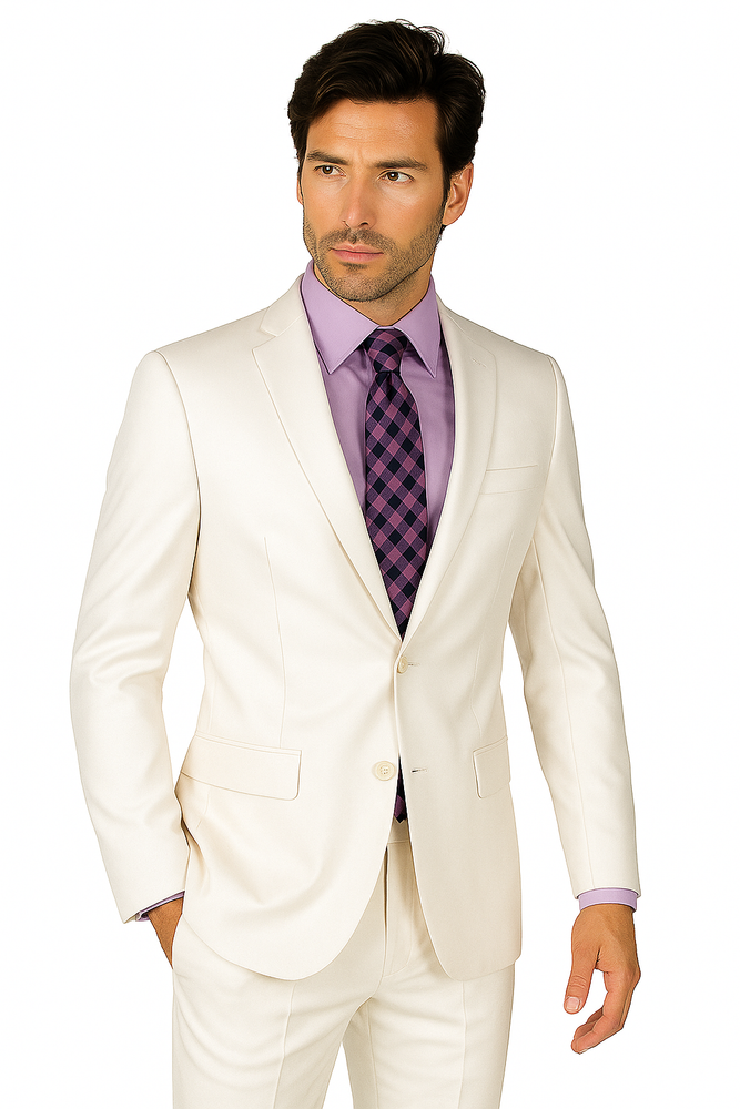 Mens Vested Slim Fit Wool Feel Suit in White