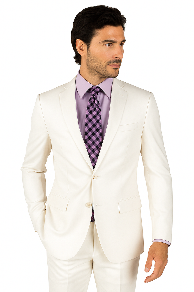 Mens Vested Slim Fit Wool Feel Suit in White