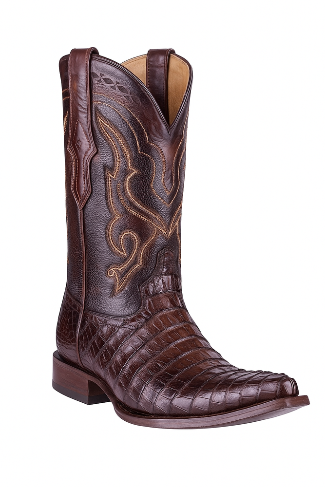Los Altos Boots Caiman Tail Faded Brown Pointed Toe Cowboy Boots