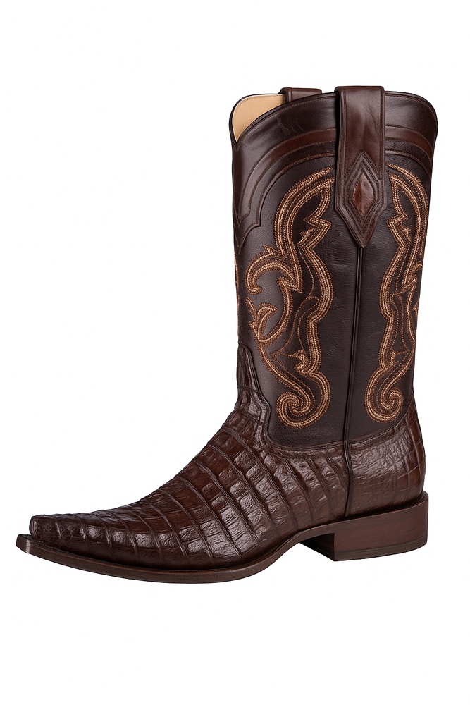 Los Altos Boots Caiman Tail Faded Brown Pointed Toe Cowboy Boots