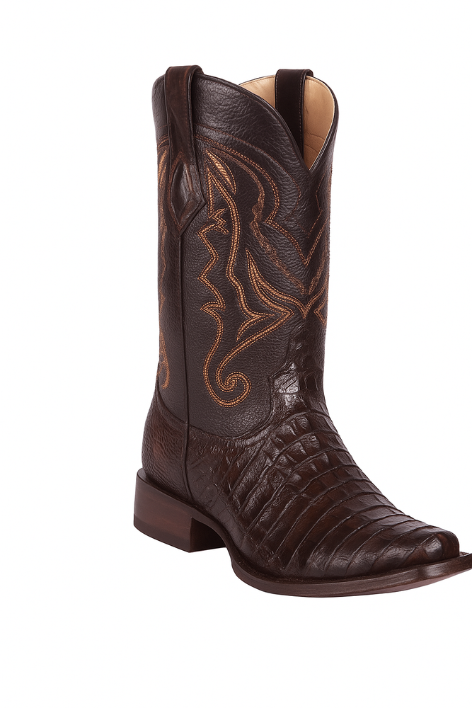 Los Altos Boots Caiman Tail Faded Brown Pointed Toe Cowboy Boots