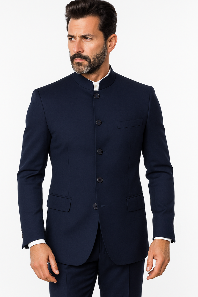 Apollo King Men's 2 Piece Nehru Style Suit 5 Button Mandarin