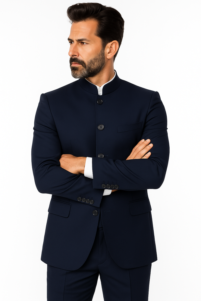 Apollo King Men's 2 Piece Nehru Style Suit 5 Button Mandarin