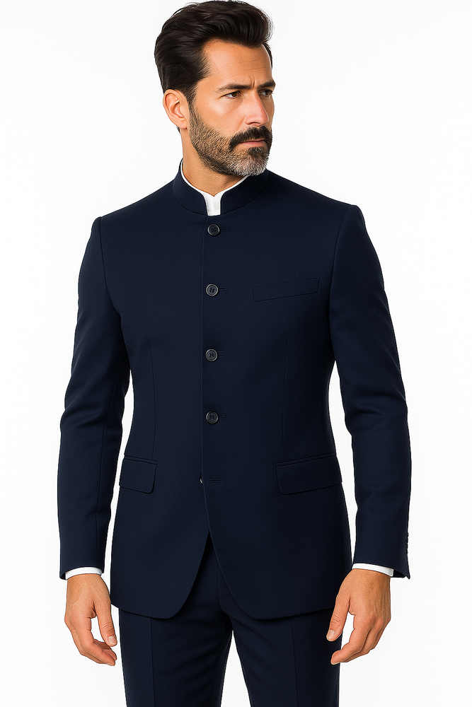 Apollo King Men's 2 Piece Nehru Style Suit 5 Button Mandarin