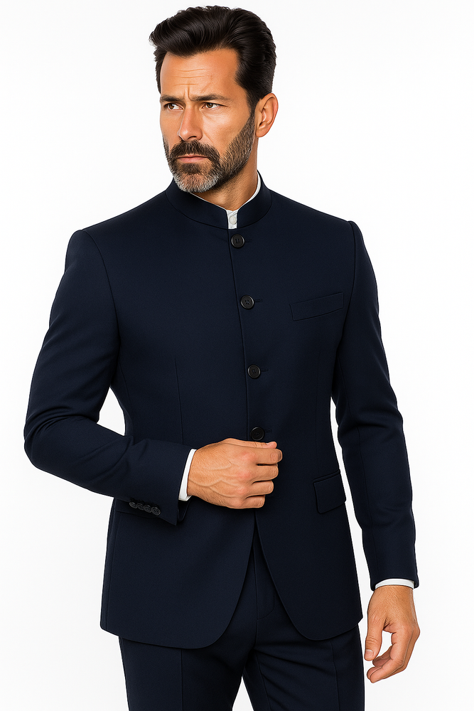 Apollo King Men's 2 Piece Nehru Style Suit 5 Button Mandarin