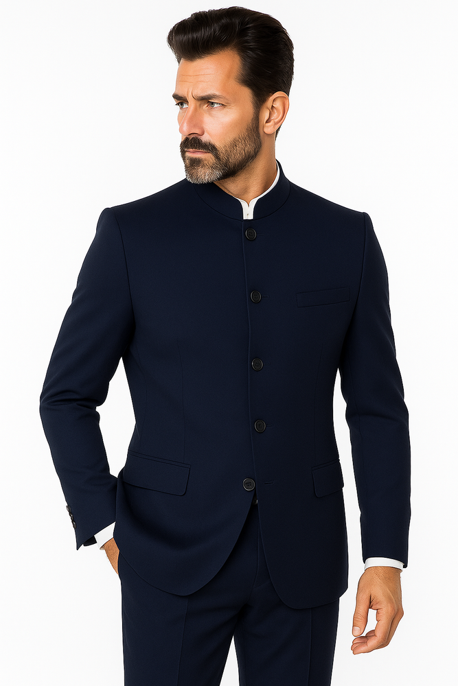 Apollo King Men's 2 Piece Nehru Style Suit 5 Button Mandarin