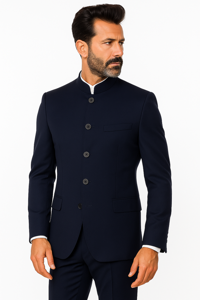 Apollo King Men's 2 Piece Nehru Style Suit 5 Button Mandarin