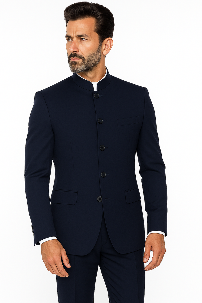 Apollo King Men's 2 Piece Nehru Style Suit 5 Button Mandarin