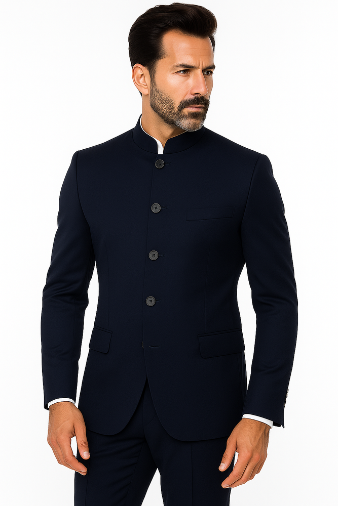 Apollo King Men's 2 Piece Nehru Style Suit 5 Button Mandarin