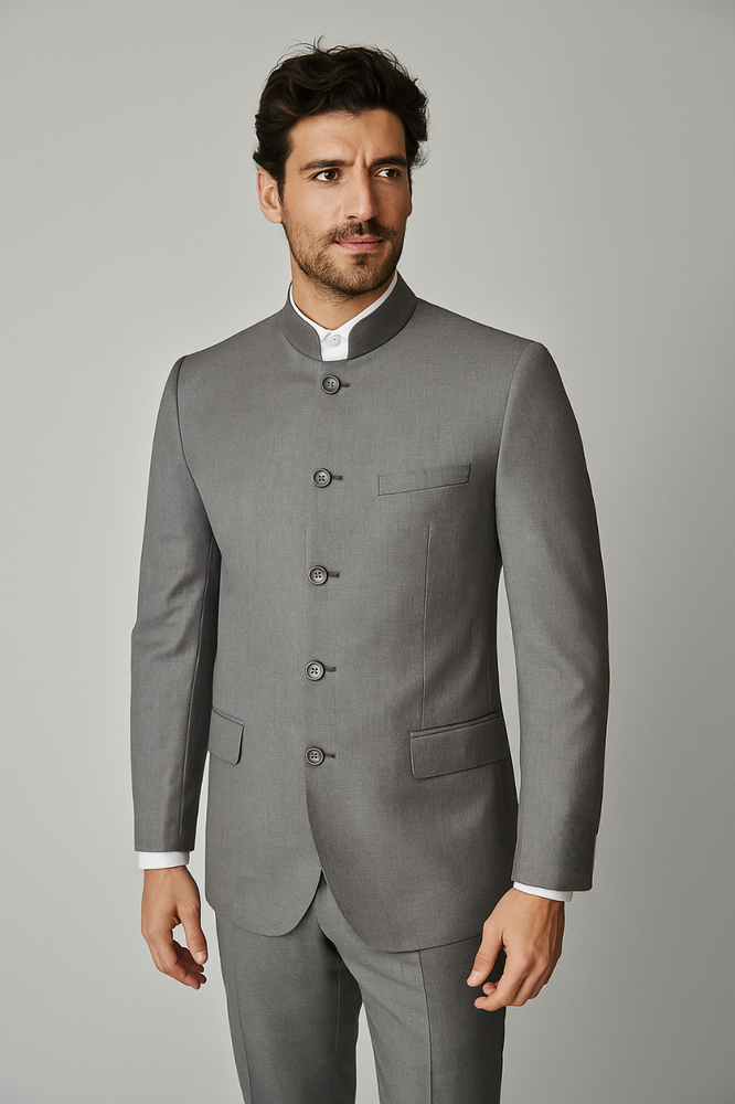 Apollo King Men's 2 Piece Nehru Style Suit 5 Button Mandarin