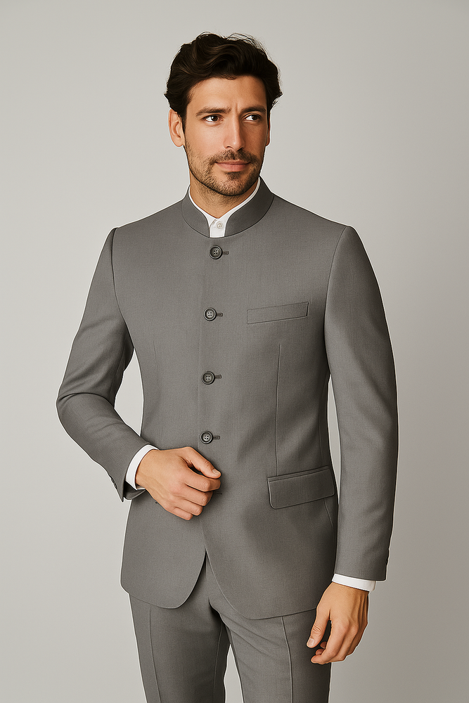Apollo King Men's 2 Piece Nehru Style Suit 5 Button Mandarin