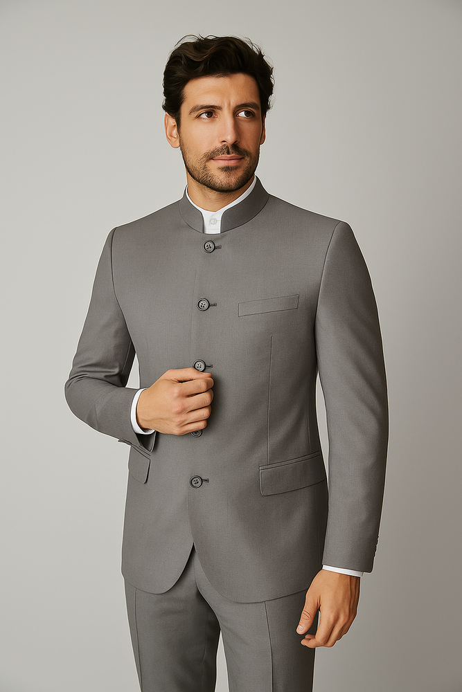 Apollo King Men's 2 Piece Nehru Style Suit 5 Button Mandarin