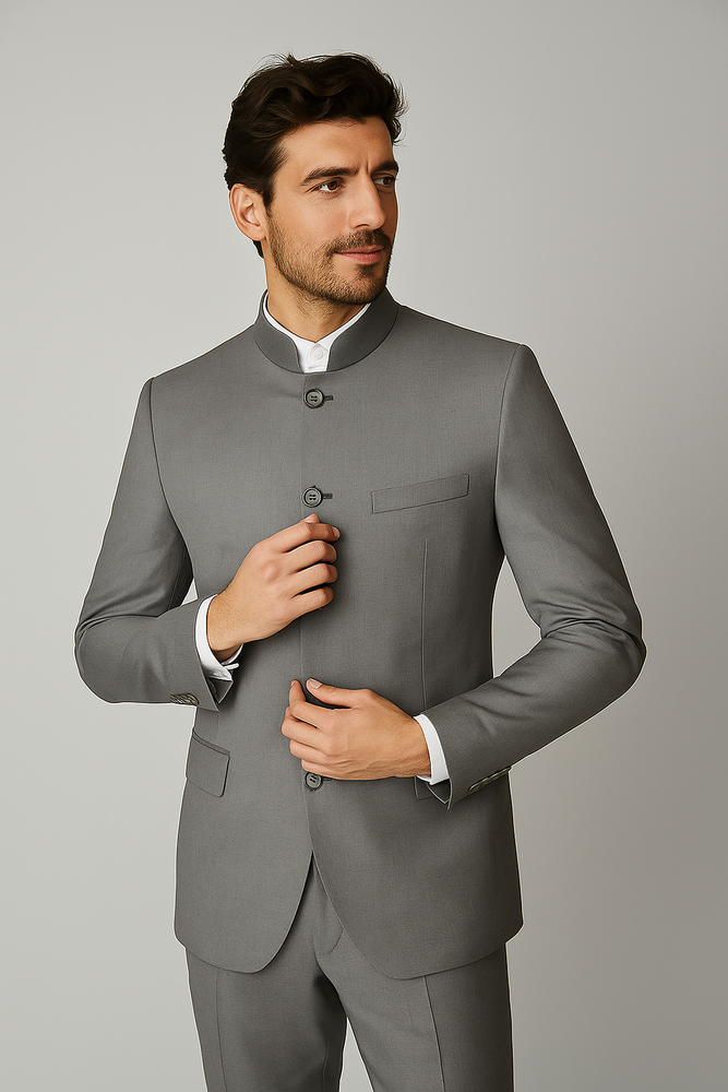 Apollo King Men's 2 Piece Nehru Style Suit 5 Button Mandarin