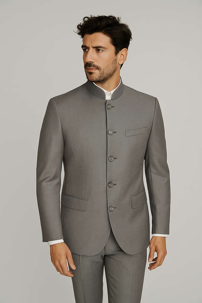 Apollo King Men's 2 Piece Nehru Style Suit 5 Button Mandarin