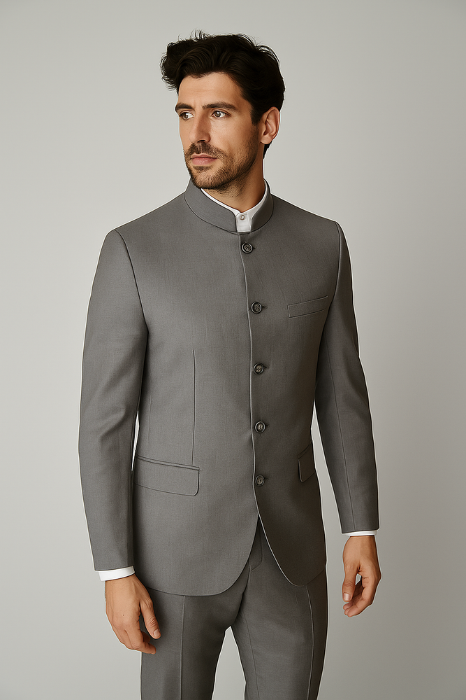 Apollo King Men's 2 Piece Nehru Style Suit 5 Button Mandarin