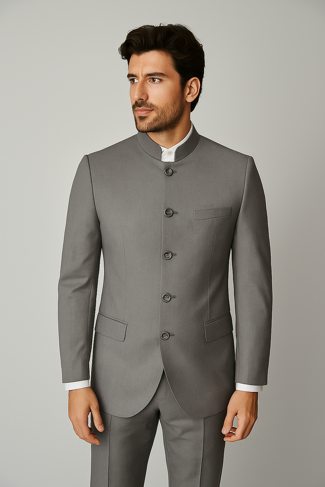 Apollo King Men's 2 Piece Nehru Style Suit 5 Button Mandarin