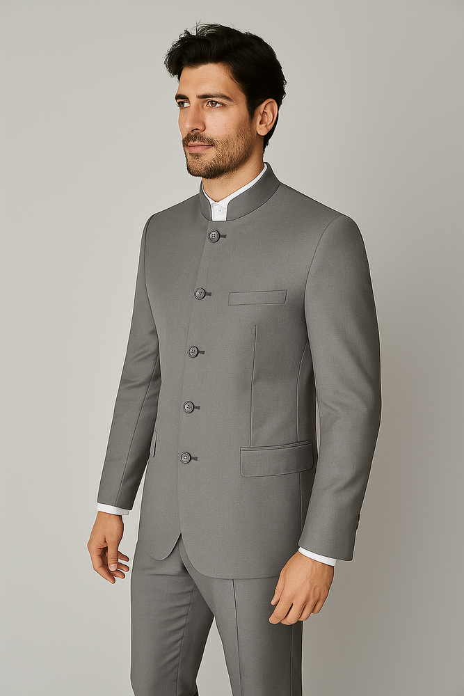 Apollo King Men's 2 Piece Nehru Style Suit 5 Button Mandarin