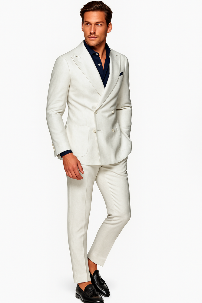 White Linen Suit - Double Breasted Summer Suits