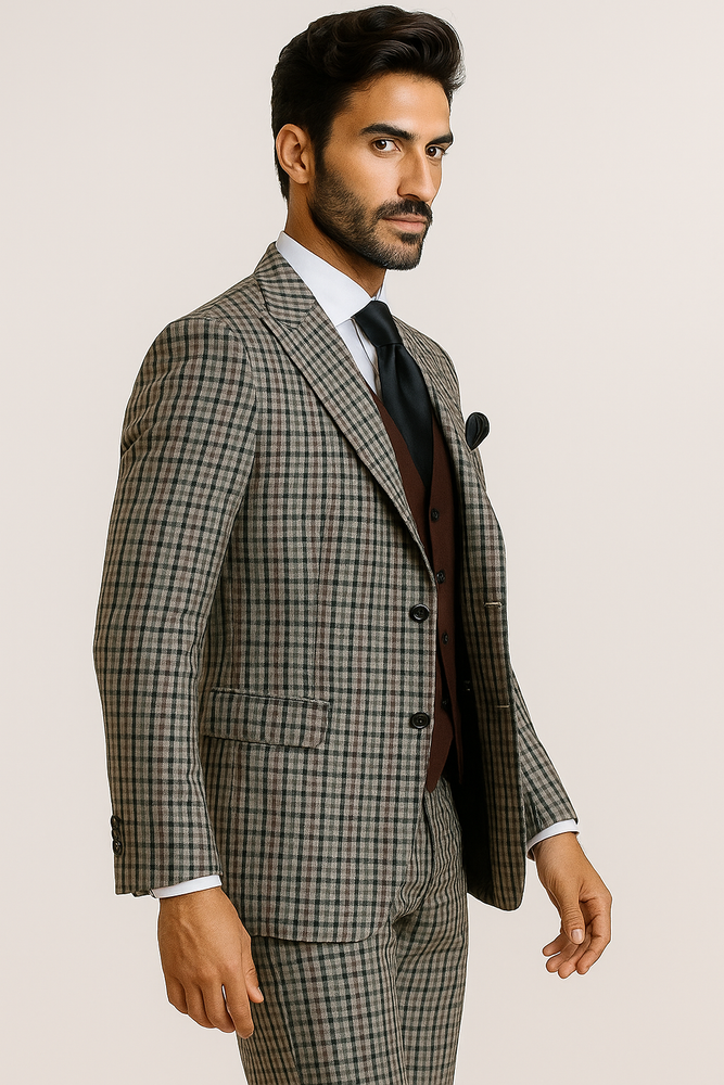 Steve Harvey Suit - Peak Lapel Modern Fit - No Pleated Pants Designer Brand Multicolor 3 Piece Single Breasted Vested Suit