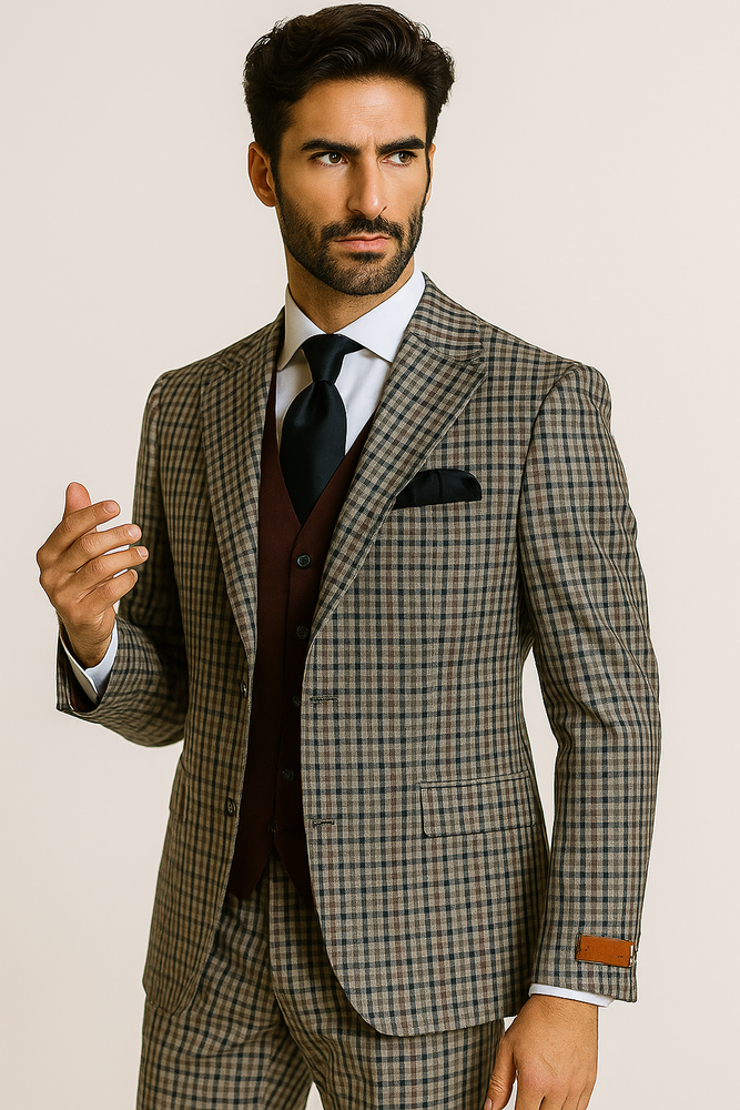 Steve Harvey Suit - Peak Lapel Modern Fit - No Pleated Pants Designer Brand Multicolor 3 Piece Single Breasted Vested Suit