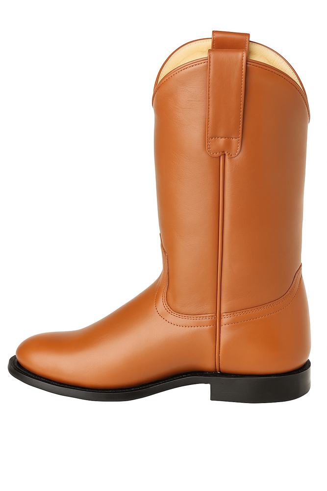 Mens Pull On Roper Boots With Leather Sole Honey Deerskin Boots - Deer Boots - Deer Skin Boots