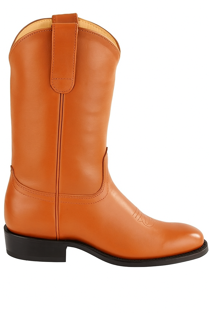 Mens Pull On Roper Boots With Leather Sole Honey Deerskin Boots - Deer Boots - Deer Skin Boots