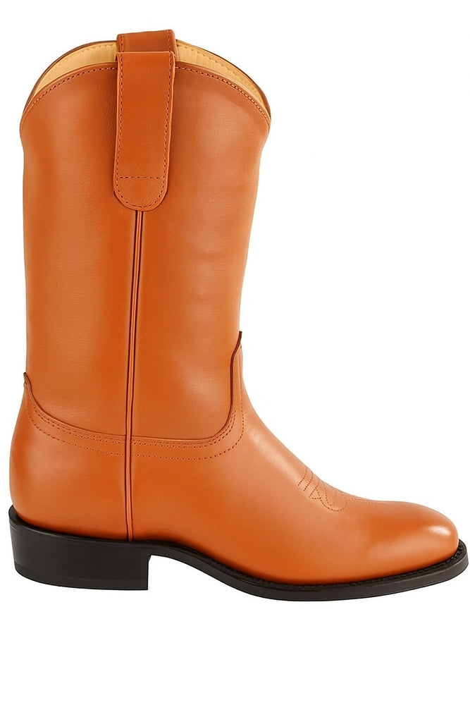 Mens Pull On Roper Boots With Leather Sole Honey Deerskin Boots - Deer Boots - Deer Skin Boots