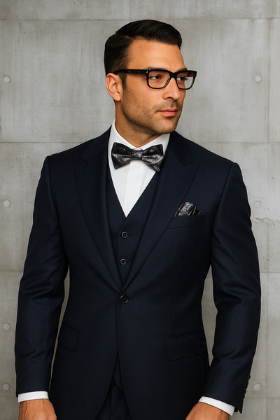 Big and Tall Suits - 100% Wool Suit - Peak Lapel Classic Fit - Pleated Pants - Navy